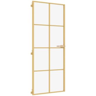 Berkfield Home Interior Door Slim Golden 93x201.5 cm Tempered Glass & Aluminium in Gold