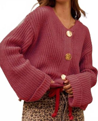 Lovlov Button Front Pocket Cardigan In Burgundy
