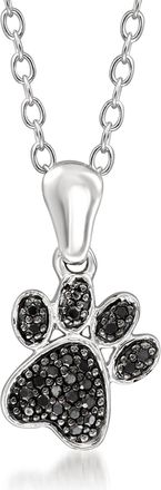 Ross-Simons Black Diamond-Accented Paw Print Pendant Necklace in Sterling Silver