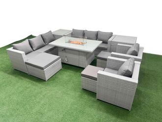 Fimous 11 Seat PE Wicker Rattan Lounge Sofa Set Outdoor Garden Furniture Set in Light Grey