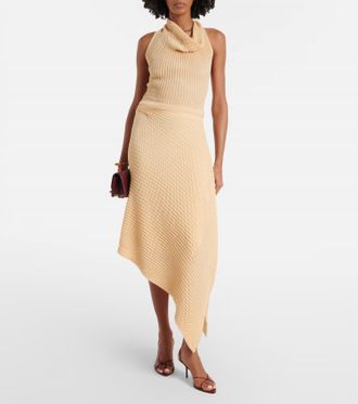 Victoria Beckham Knitted Asymmetric Midi Skirt In Tan
