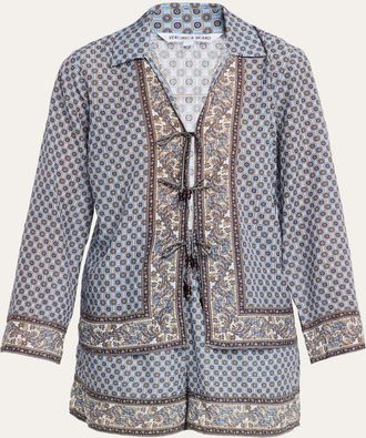 Veronica Beard Eva Scarf-Print Tie Blouse