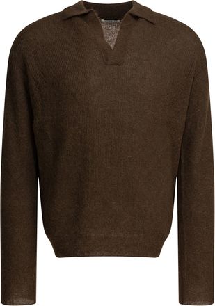 Auralee Alpaca V-Neck Sweater Knitwear Marrone-Uomo