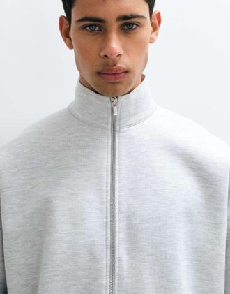 Asos felpa extra oversize con collo a imbuto e zip integrale in tessuto effetto scuba, grigio m&eacute;lange