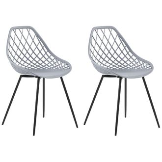 Beliani Beliani - Conjunto De 2 Sillas De Comedor Gris Claro Negro Material Sint&eacute;tico Respaldo Red Canton