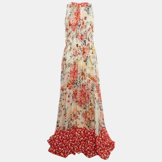 Carolina Herrera Multicolor Floral Print Silk Long Dress