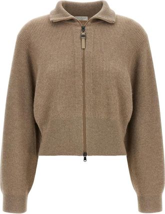Brunello Cucinelli Glinsterende Vest - Dames - Cashmere truien - Bruin - L - Leer - Truien & Vesten