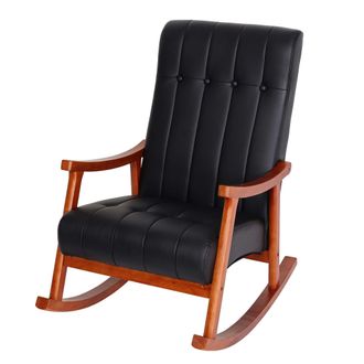 Hhg Hhg - Nunca Usado] Silla Mecedora 624, Sill&oacute;n Mecedora Sill&oacute;n Relax Mvg, Piel Sint&eacute;tica Negra, Estructura Con Aspecto De Nogal