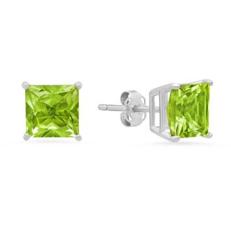 MAX + STONE 14k White Gold Solitaire Princess-Cut Gemstone Stud Earrings (7mm)