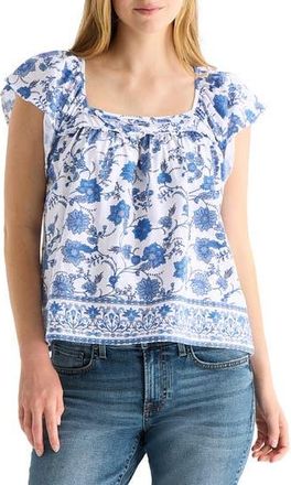 Lucky Brand Mix Media Ruffle Top in Blue Multi at Nordstrom Rack, Size X-Small