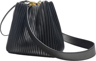 Generic Compatible For Handbag High End Genuine Leather Large Capacity Commuter Bucket Bag Womens Single Shoulder Slant Crossbody(Black B)