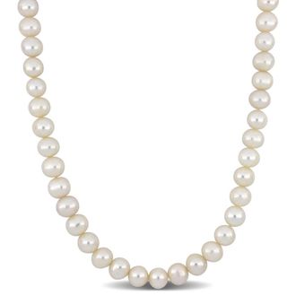 Amour 9-9.5mm Off-round Freshwater Cultured Mens Pearl Necklace with Large Sterling Silver Lobster Clasp - 20 In