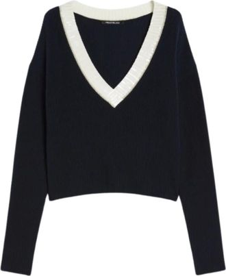 Pennyblack Truien & Vesten, Dames, Blauw, XL, Katoen, Blauwe Katoenen V-Hals Trui Tania