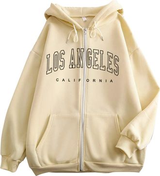 Generic Zip Up Hoodies for Women Teen Girls Los Angeles Sweatshirt with Hood Full Zipper Sweat Jacket Hoodie Casual Fashion Long Sleeve Pullover Tops with Poc