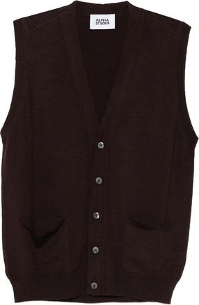 Alpha Studio Brown Knitted Vest With V-Neck