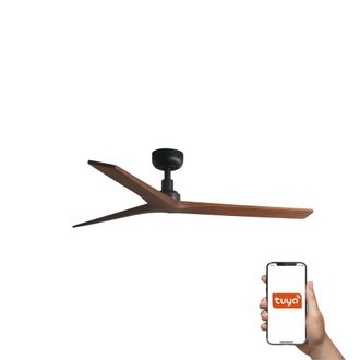 Netlighting Klim Medium 3 Blade Ceiling Fan Matt Black Walnut Tuya Smart System in Brown