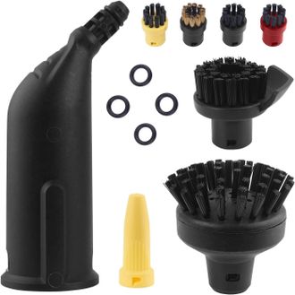 OEM Kit De Cepillo Y Boquilla Redondos Compatibles Con Limpiadores A Vapor K&auml;rcher Sc1, Sc2, Sc3, Sc4 Y Sc5. Boquilla Alargada Negra, Cepillo Redondo Gran