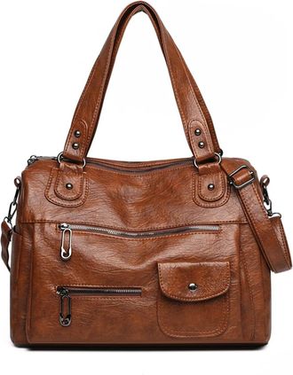 Generic Bag Leather Women Handbags Female Leisure Shoulder Bags Large Capacity Tote(Light brown)
