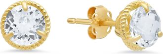 MAX + STONE 14k Yellow Gold Roped Halo Gemstone Round Stud Earrings for Women 6mm
