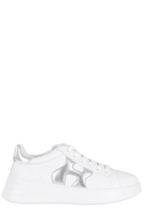 Hogan White Silver Rebel H Punched Side-Logo Leather Sneakers