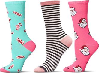 MeMoi Christmas Assorted 3-Pack Crew Socks in Blush Pink at Nordstrom, Size 9