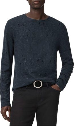 John Varvatos Vera Distressed Jacquard Long Sleeve Crewneck T-Shirt in Navy at Nordstrom, Size Xx-Large