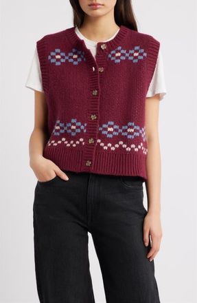 Damson Madder Sofie Wool Sweater Vest in Burgundy at Nordstrom, Size 14 Us