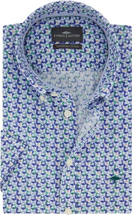 Fynch-Hatton Overhemd Fynch Hatton blauw print korte mouw borstzak