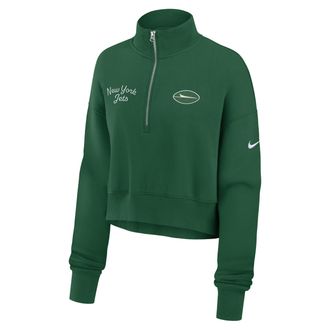 Nike New York Jets Phoenix Nike Womens NFL Cropped 1/4-Zip Crew in Green | 01N93PC72-DJR