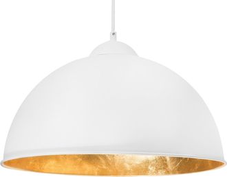 Beliani L&aacute;mpara Colgante De 1 Luz Medio Globo De Metal Blanco Estilo Industrial Cetina