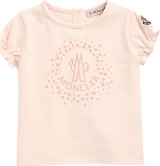 Moncler Kids Logo Patch Short Sleeve Graphic T-Shirt in Light Pink at Nordstrom, Size 12-18M