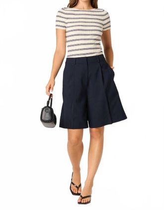 Astr Nikola Ribbed Scoop Back Sweater Top In Navy/cream Stripe