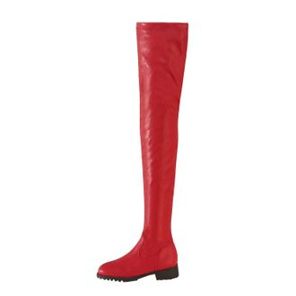 Generic Red,5.5 UK,Womens Over The Knee Boots Leather PU Chunky Low Heels Thigh High Boots Side Zipper Round Toe Fall Comfy Long Boot Dress Shoes