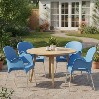 Dmora Silla De Exterior Raimund, 4 Sillas Apilables, Hechas En Italia, Con Brazos, Azul