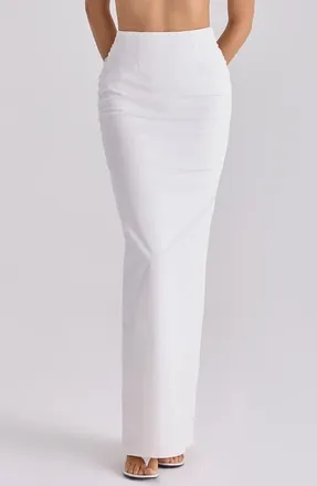 House of CB Lyra Ruched V-Back Evening Maxi Skirt in White at Nordstrom, Size X-Large