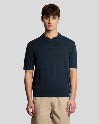 Lyle & Scott Mens Open Collar Fine Knitted Polo Shirt - Black - Size X-Small
