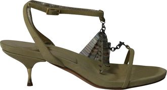 Missoni Ankle Strap Kitten Heel Sandals in Light Green Suede