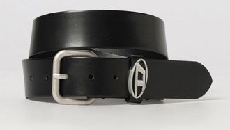 Diesel Cintura in pelle di bovino liscia con fibbia ad ardiglione e logo Oval D