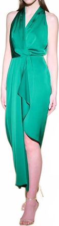 Joseph Ribkoff Halter Neck Dress With Cascade Detail In Emerald