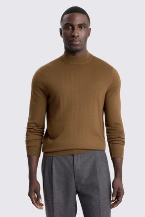 Moss Tobacco Merino Mock-Neck Jumper