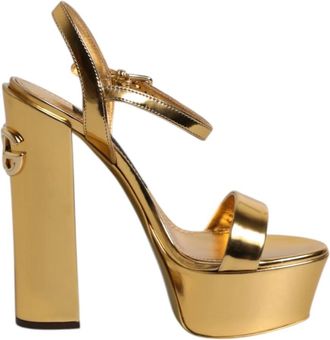 Dolce & Gabbana Schoenen, Dames, Geel, 36 EU, Gouden Leren Plateau Sandalen