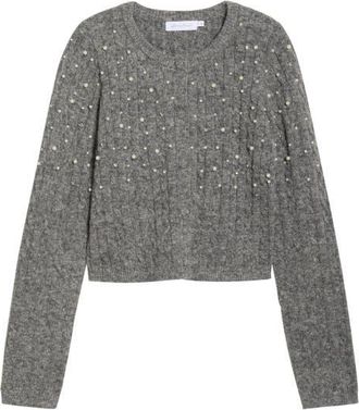 All in Favor Faux Pearl Embellished Sweater in Charcoal at Nordstrom, Size X-Small
