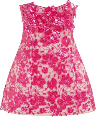 Retrof&ecirc;te floral-embroidery mini dress - women - Wool/Polyester/Metallic Fibre - M - CERISE CERIS