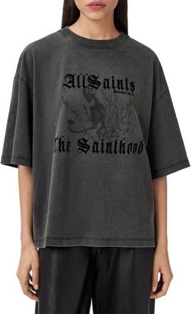 AllSaints Novus Amelie Cotton Graphic T-Shirt in Washed Black at Nordstrom, Size Medium