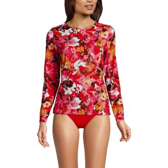 Lands End Plus Size SunShade UPF 50 Long Sleeve Relaxed Rash Guard in Daylily Red Multi Floral at Nordstrom, Size Xx-Small P