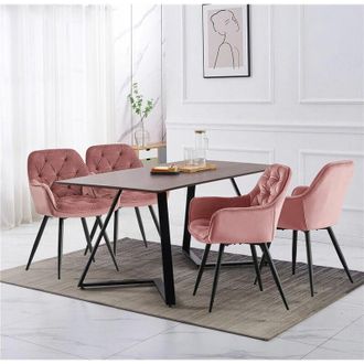 Ainpecca Ainpecca - uk 150CM Retro industrial design dining table and 4 chairs set wood table top metal chair leg,rose