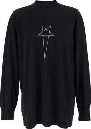 Rick Owens Black Crewneck T-shirt With Logo Print On The Front In Cotton Man