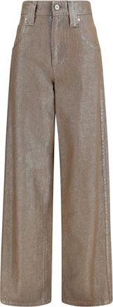 Brunello Cucinelli Lurex Wijde Jeans - Dames - Jeans - Beige - Maat: L Katoen