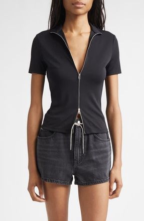 Alexander Wang Short Sleeve Zip Rashguard Top in Black at Nordstrom, Size X-Small