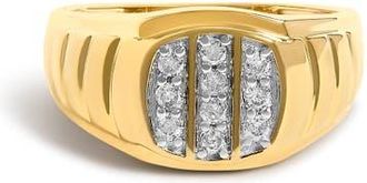 House of Brilliance Mens 14K Yellow Gold Plated Sterling Silver 1/3 Cttw Diamond Grooved Band Ring in Yellow Gold Over Silver at Nordstrom, Size 11